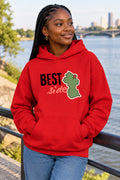 A red pullover hoodie with a front graphic that reads 'BEST side' in black and pink, alongside a green Guyana map silhouette outline. The hoodie is shown on a plain white background.