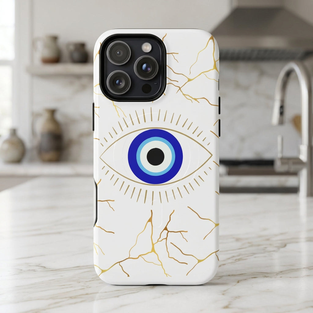 Phone case with eye design on a white background