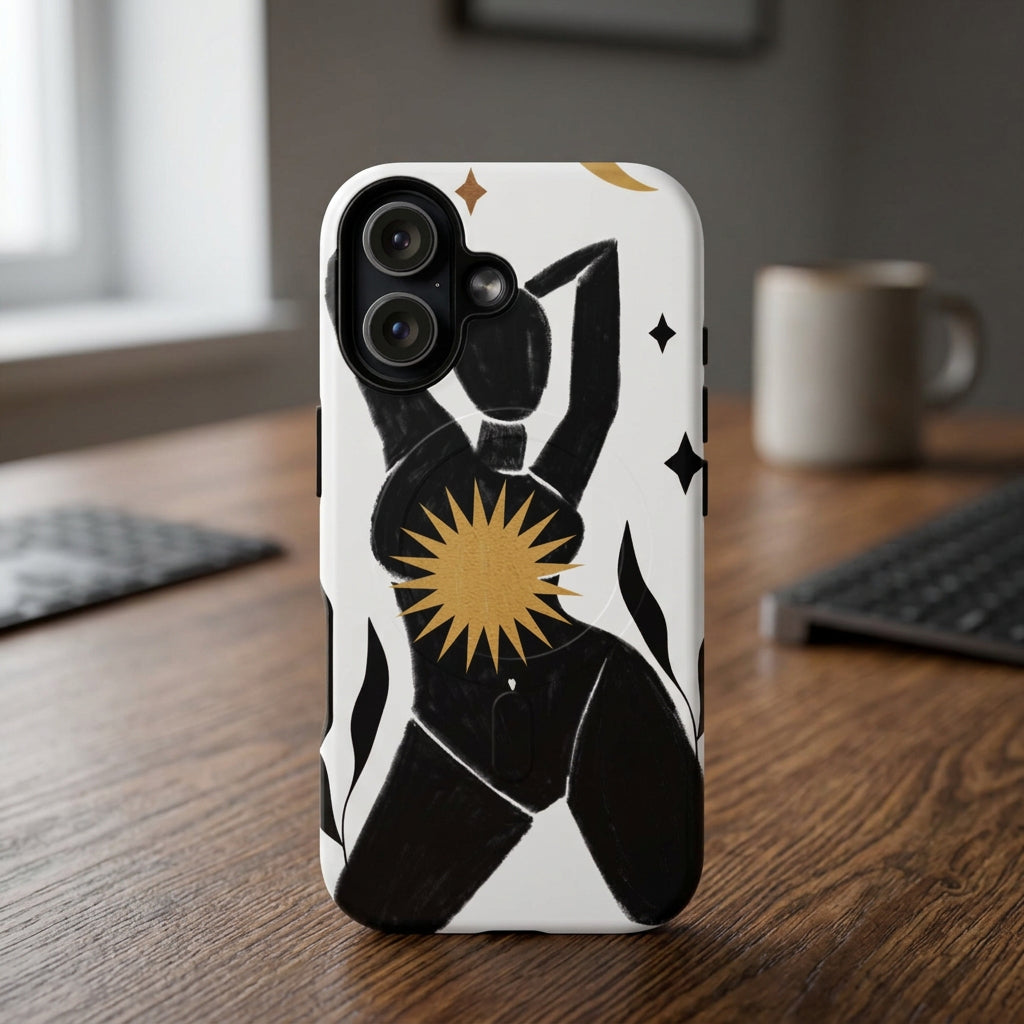 Phone case with abstract design on a white background