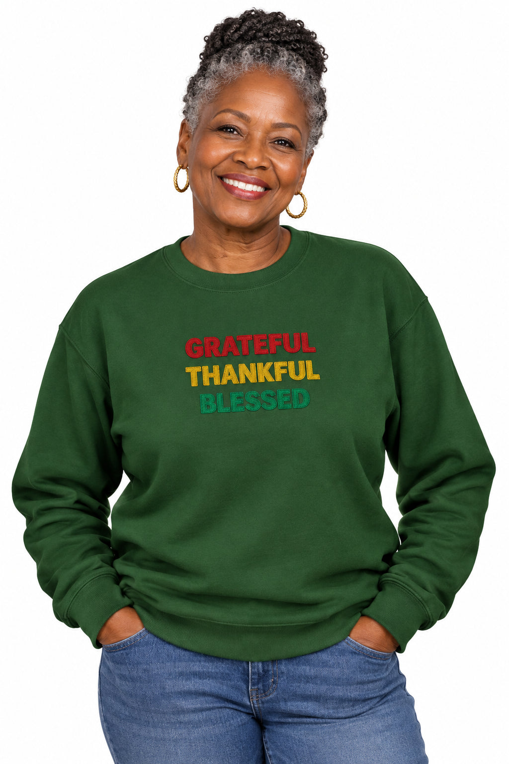Grateful, Thankful, Blessed sweatshirt-forest-green