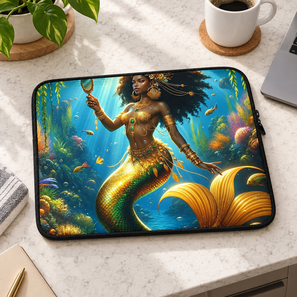 Laptop sleeve with a mermaid design underwater scene