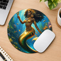 Mouse pad with a mermaid design on a white background