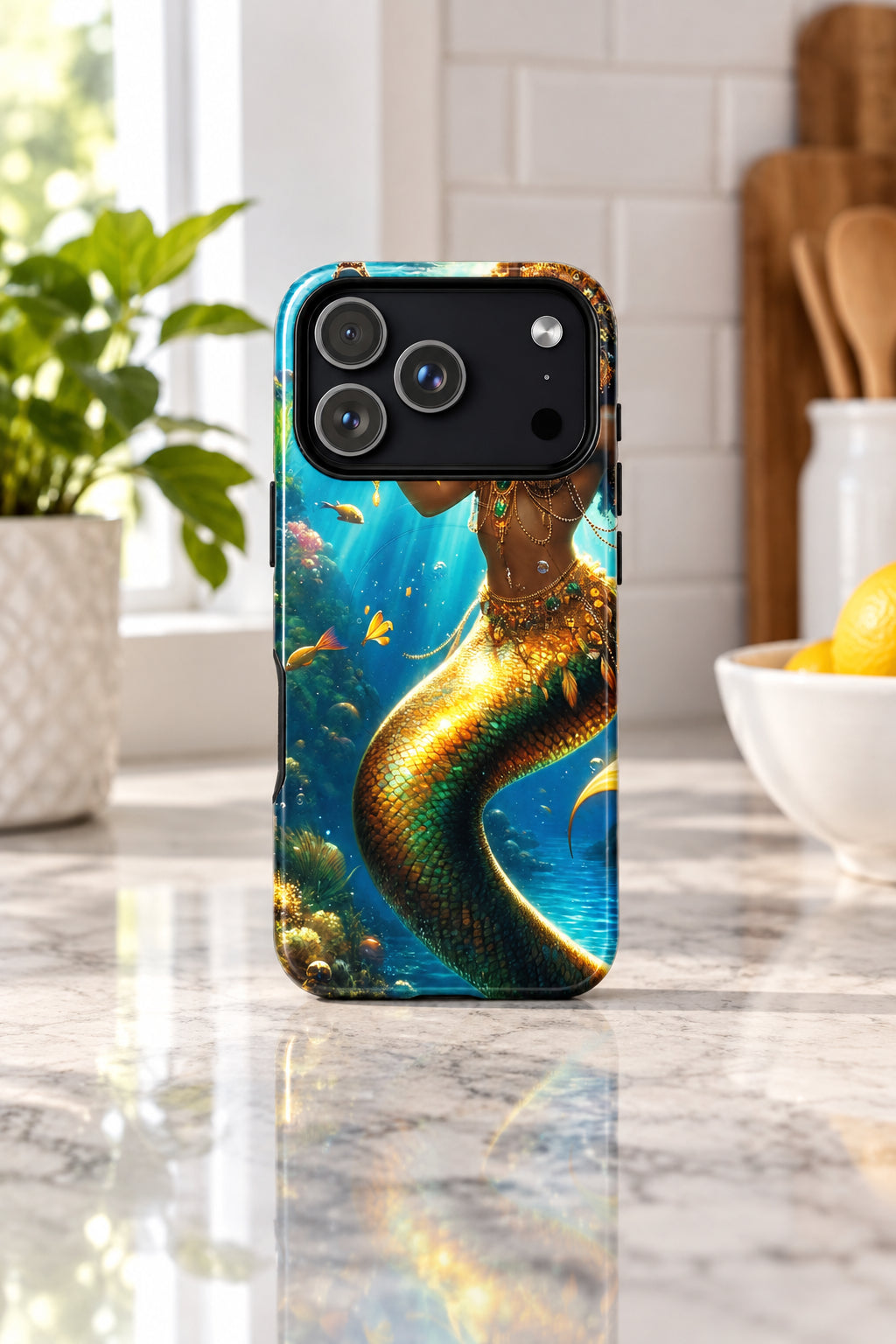 Wata Mumma Phone case with mermaid design on a white background