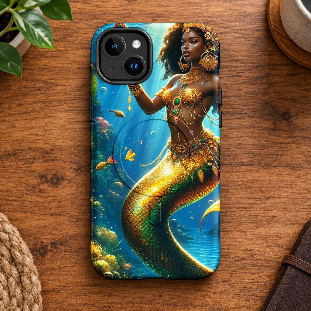 Wata Mumma Phone case with a mermaid design on a white background 