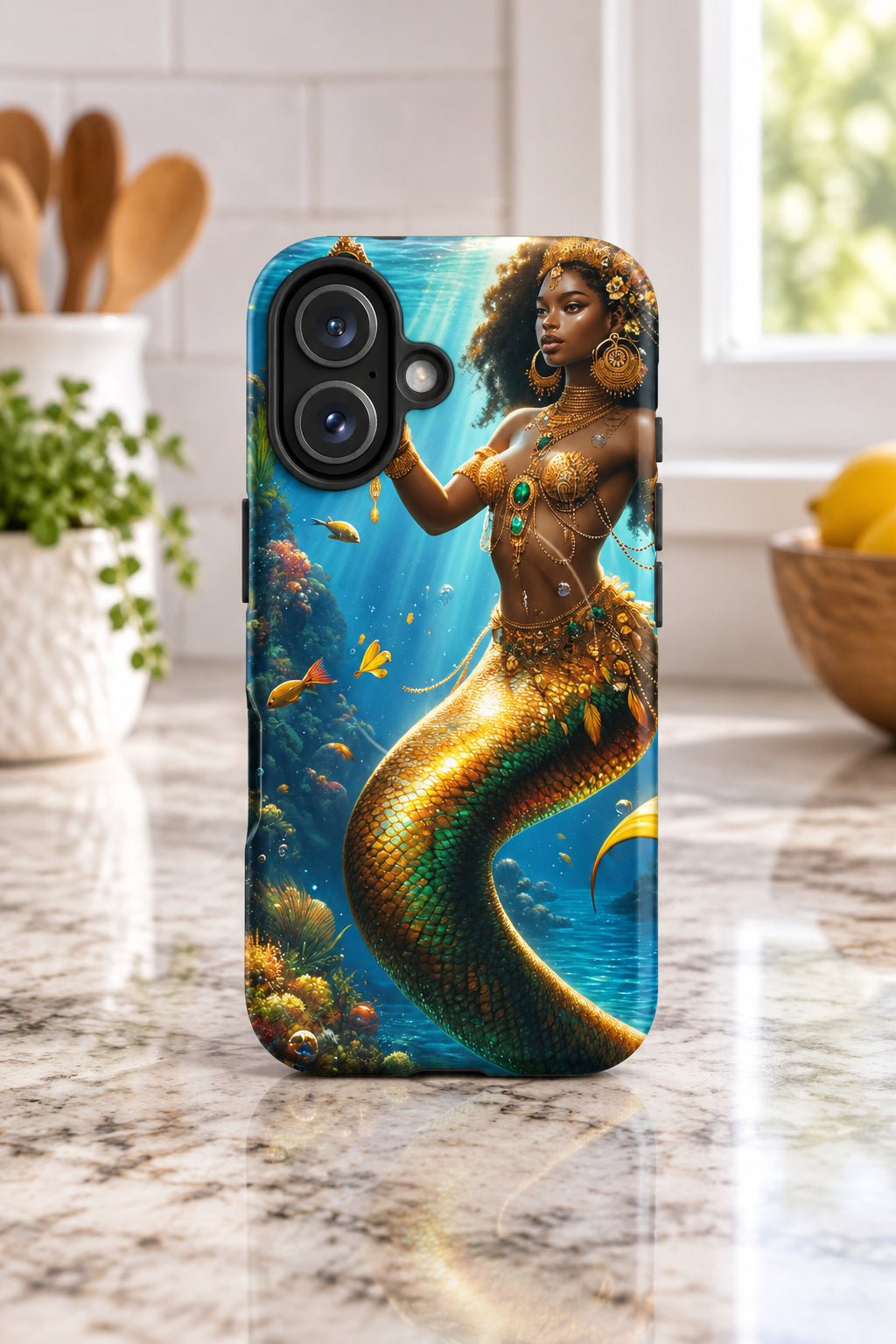 Wata Mumma Phone case with a mermaid design on a white background
