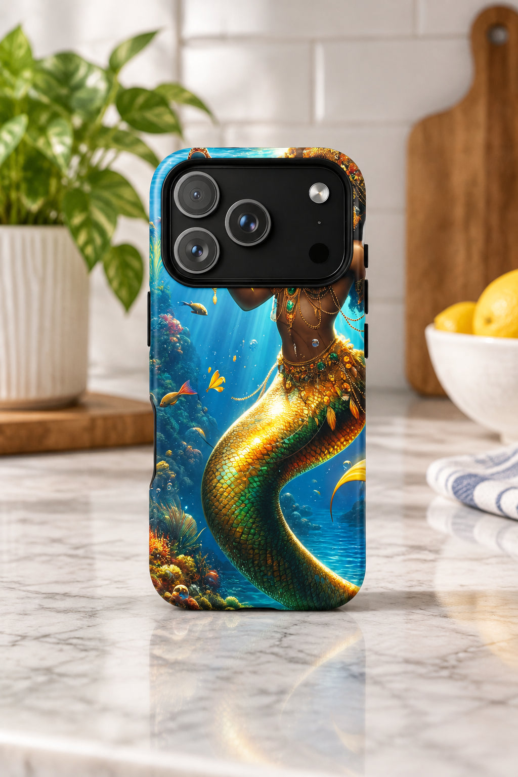 Wata Mumma Phone case with mermaid design on a white background