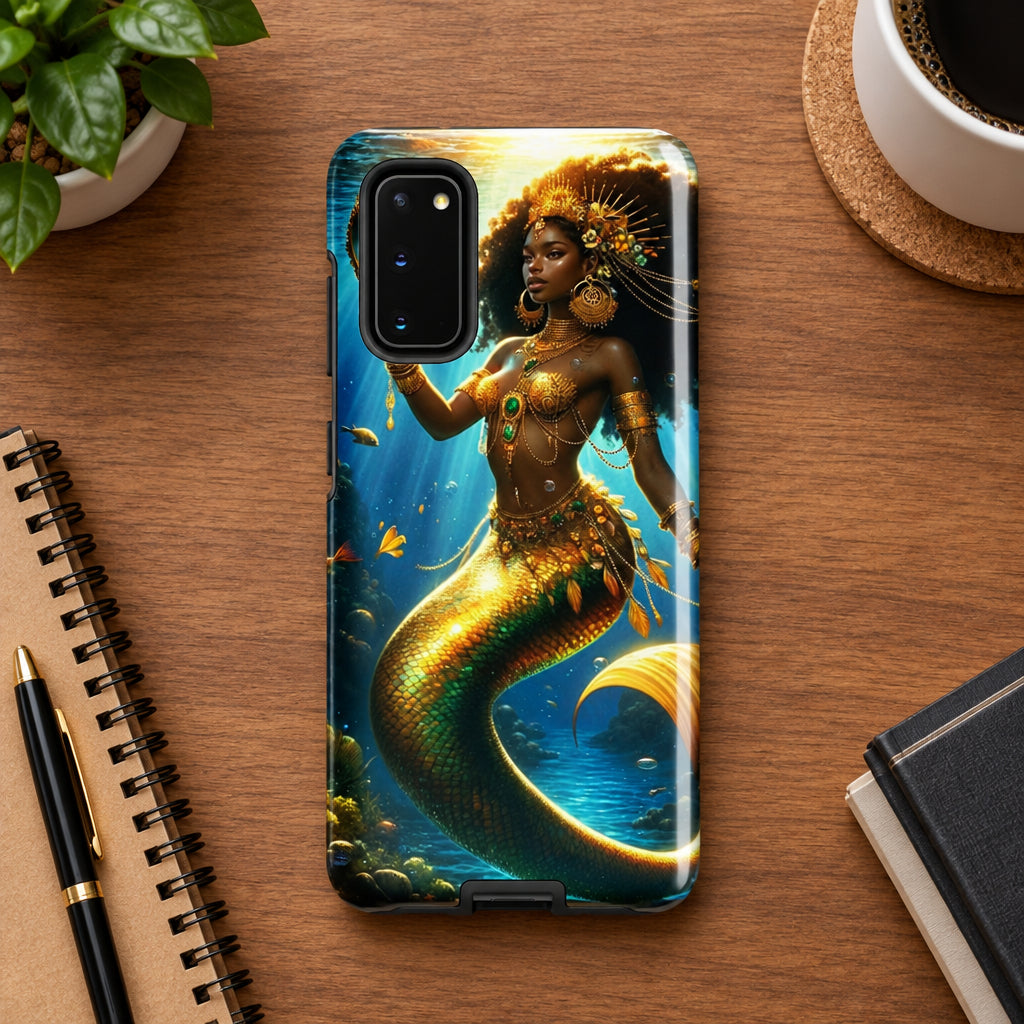 Phone case with a mermaid design on a white background