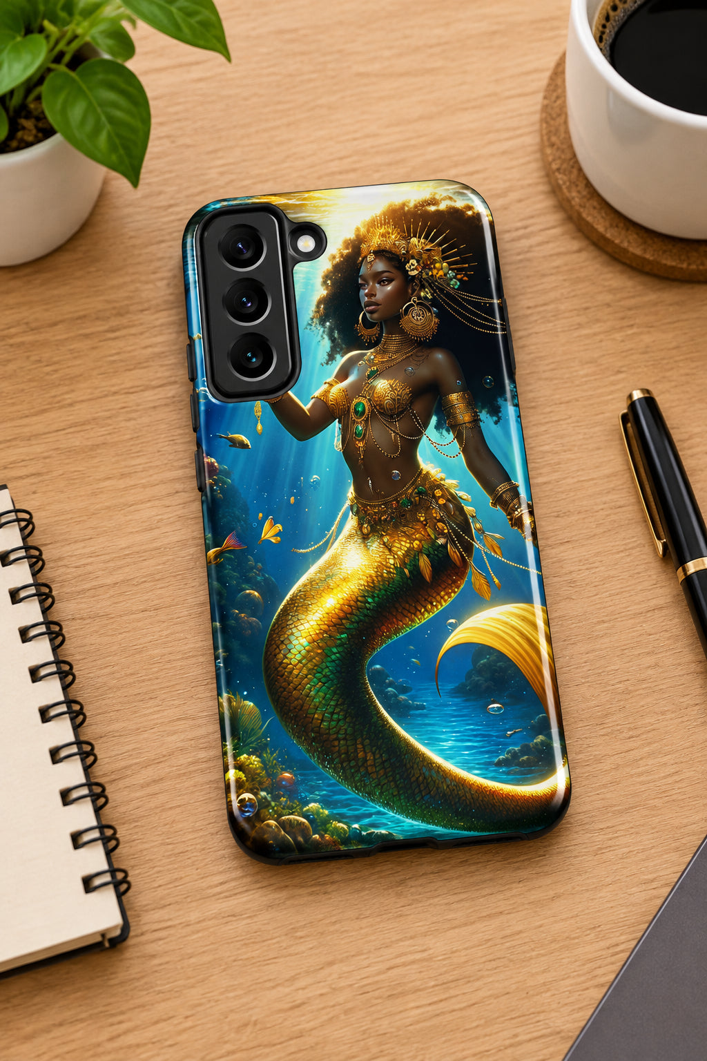 Wata Mumma Phone case with a mermaid design on a white background