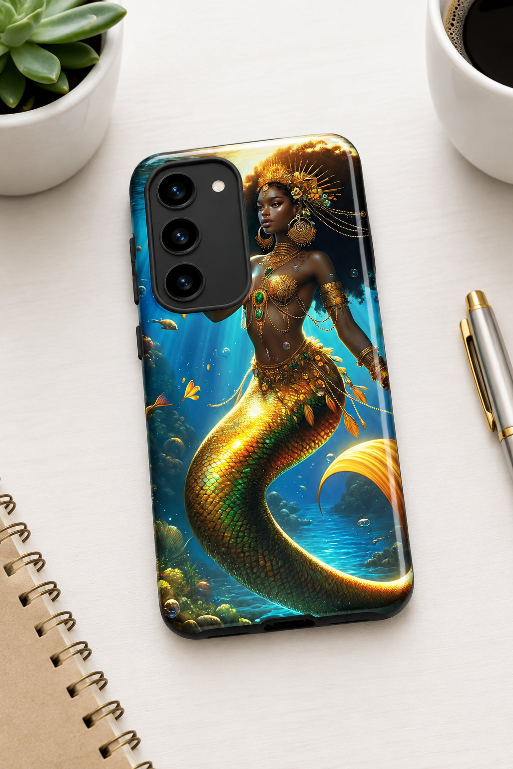 Wata Mumma Phone case with a mermaid design on a white background