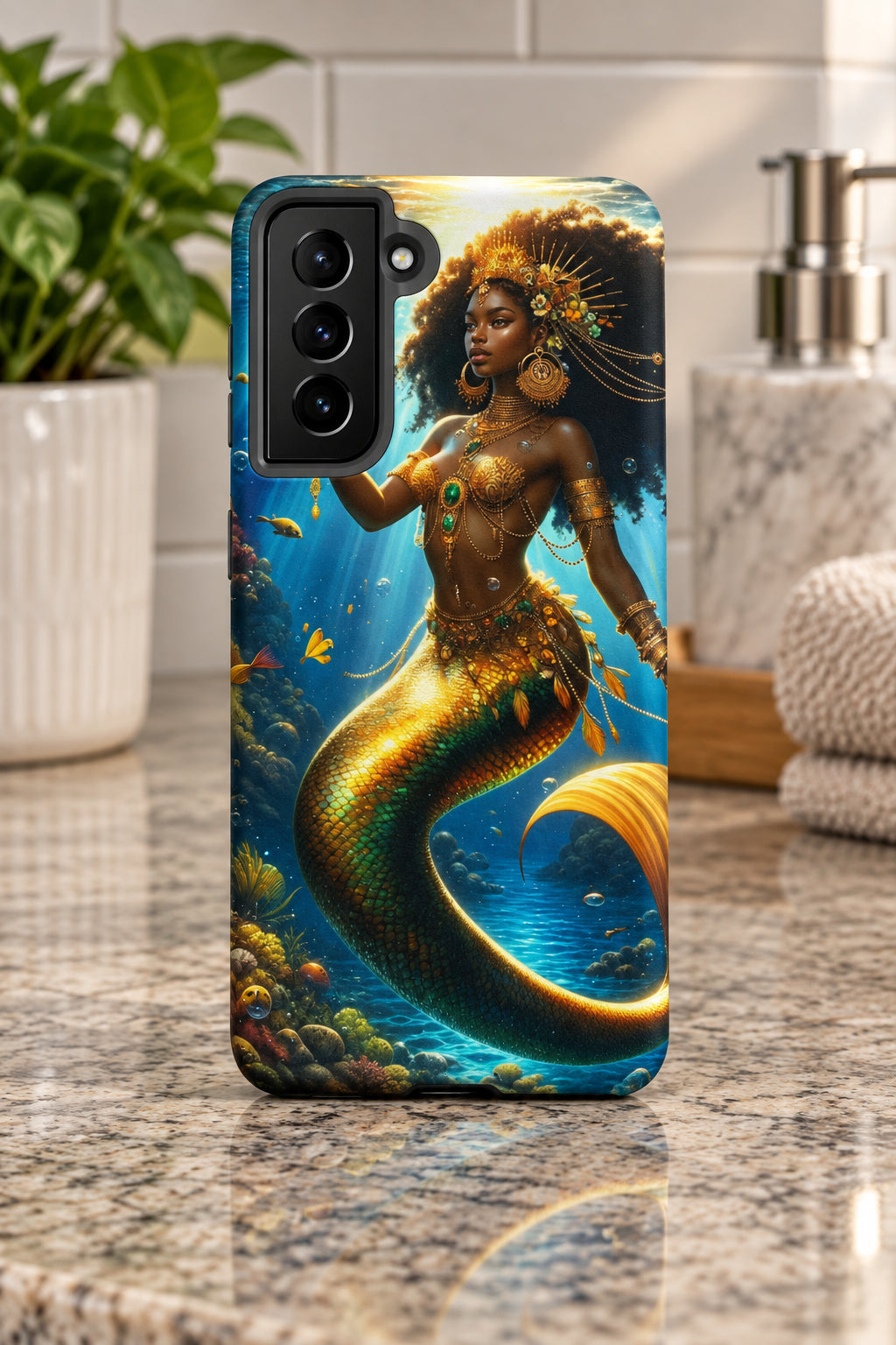 Wata Mumma Phone case with a mermaid design on a white background