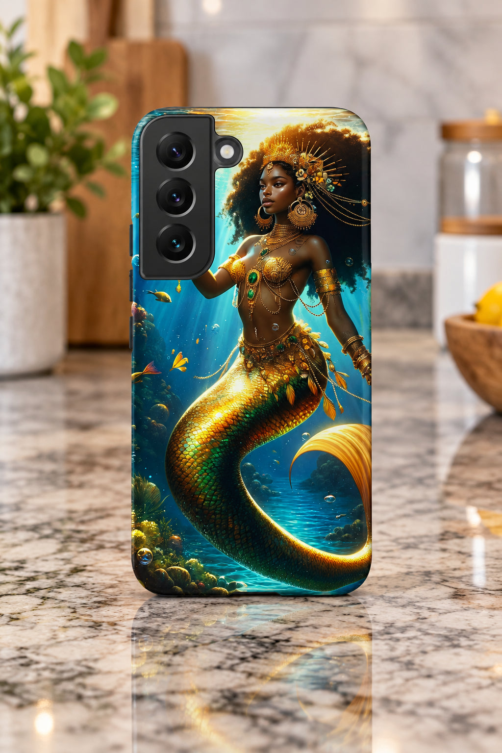Wata Mumma Phone case with a mermaid design on a white background