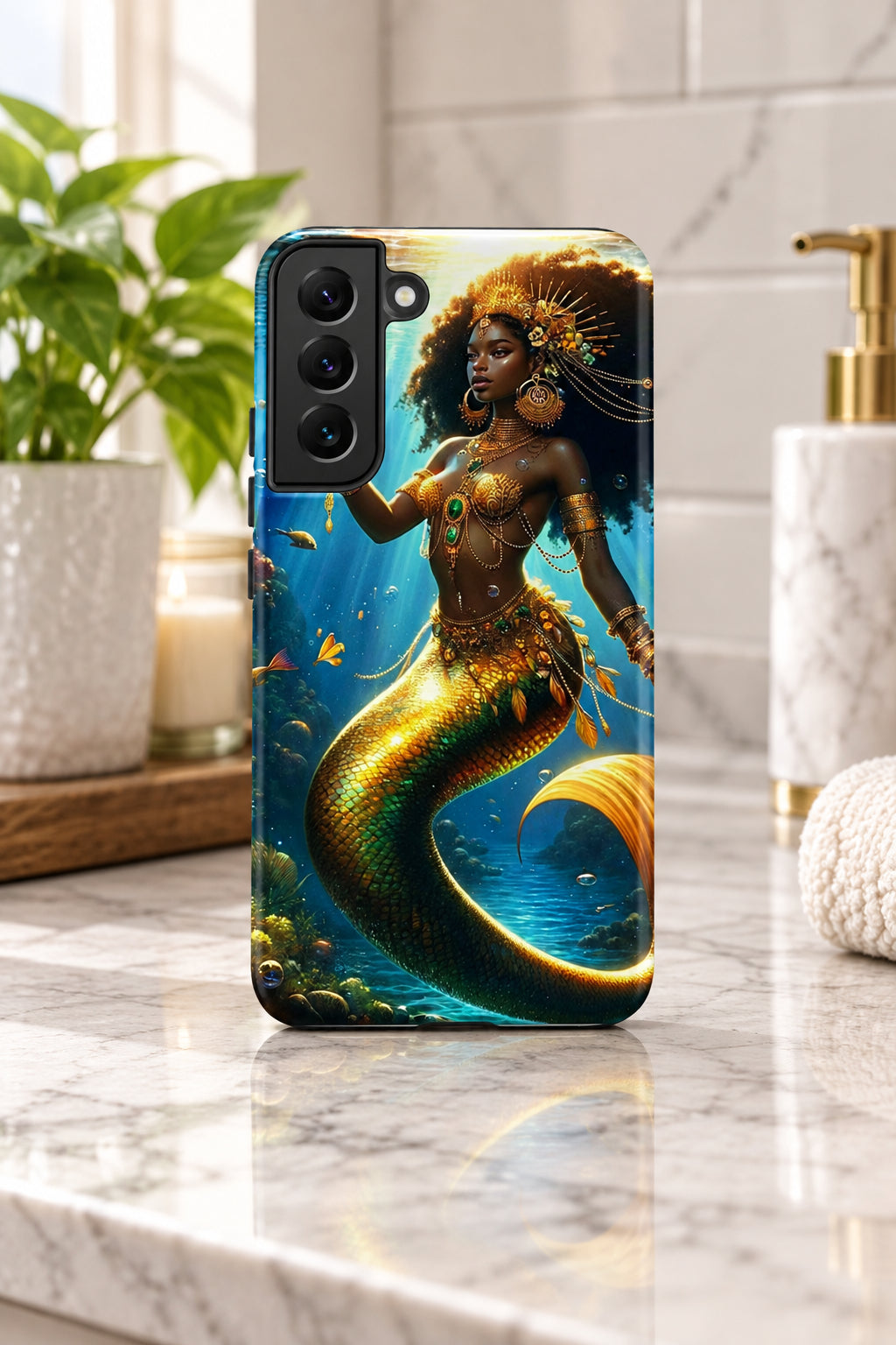 Wata Mumma Phone case with a mermaid design on a white background