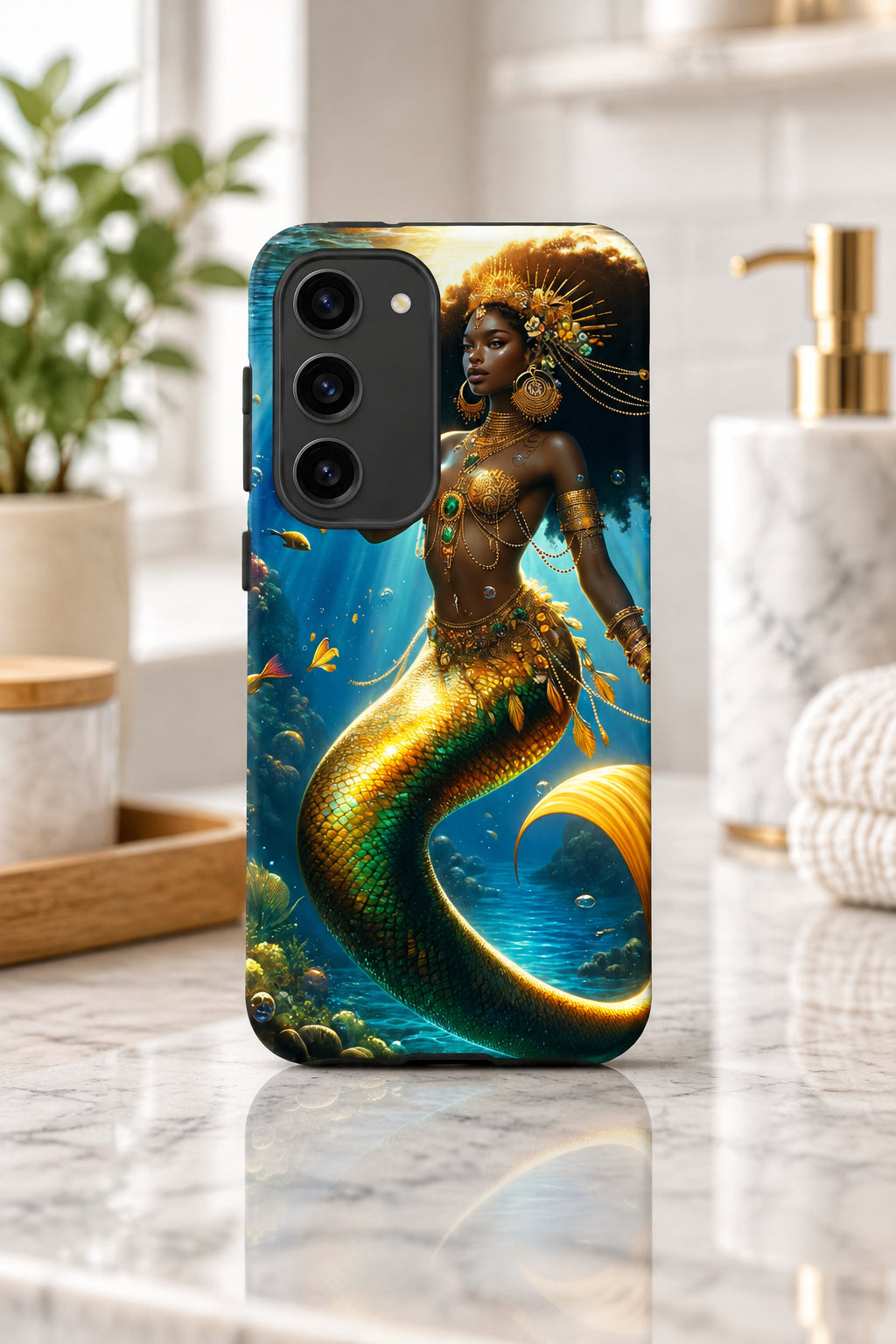 Wata Mumma Phone case with a mermaid design on a white background