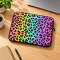 Multicolored leopard print laptop sleeve on a white background