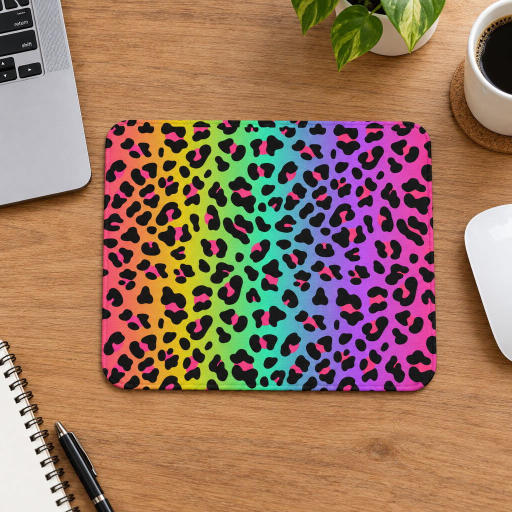Colorful leopard print mouse pad with a rainbow gradient